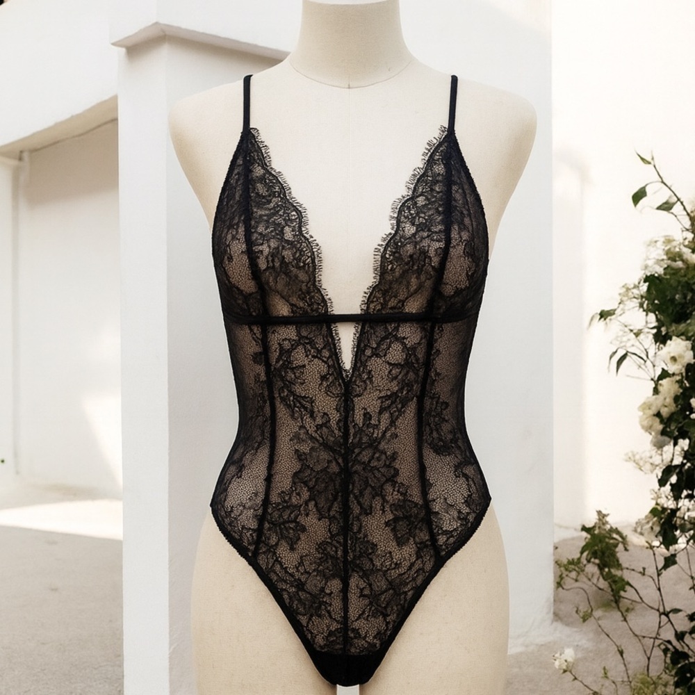 Victoria secret Black Lace Bodysuit teddy mesh lace whimsygoth luxury S